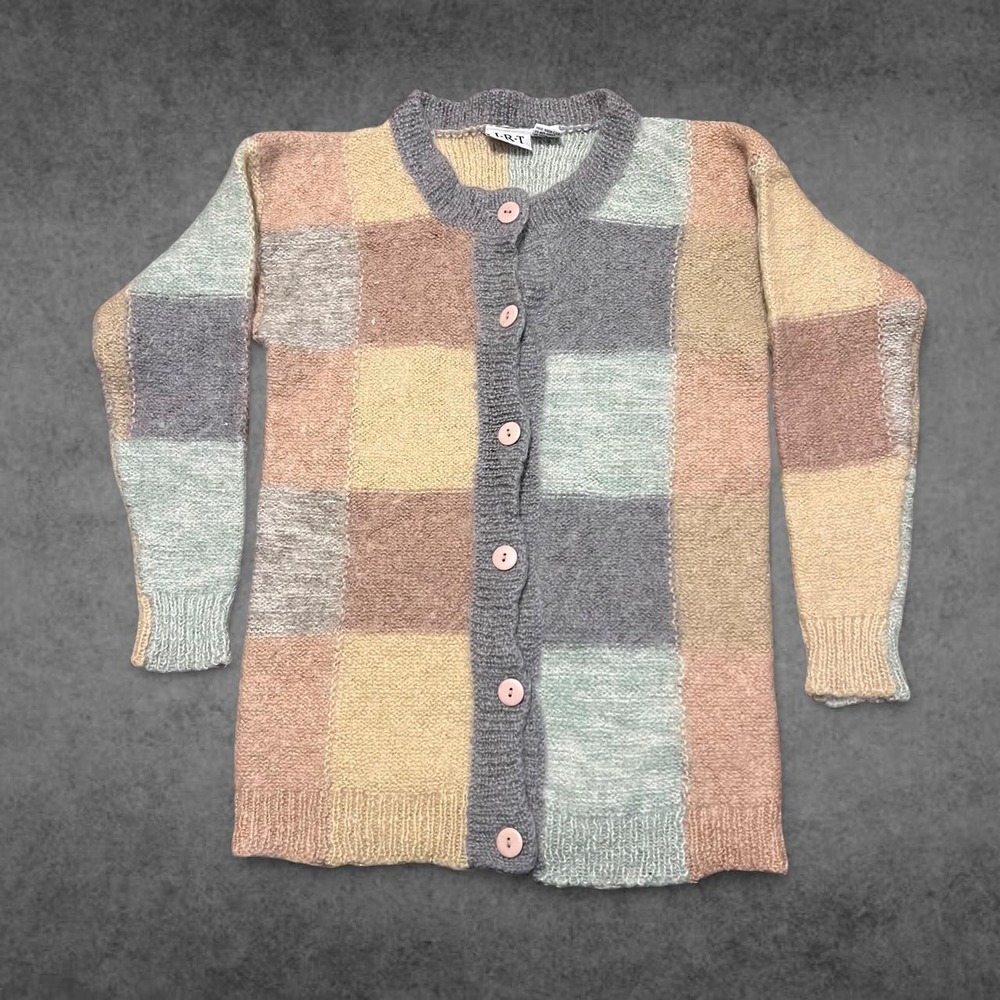 Vintage JRT Mohair Wool Blend Cardigan Sweater Mens Medium Multicolor 90s Y2K